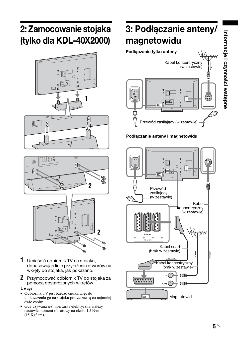 Podłączanie anteny/ magnetowidu | Sony KDL-40X2000 User Manual | Page 107 / 160