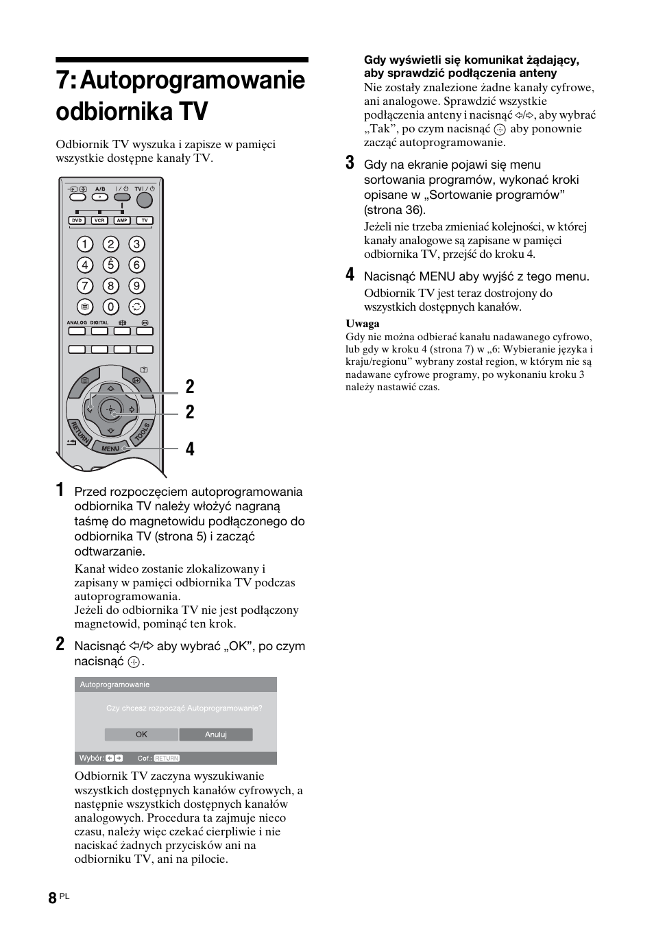 Autoprogramowanie odbiornika tv | Sony KDL-40X2000 User Manual | Page 110 / 160