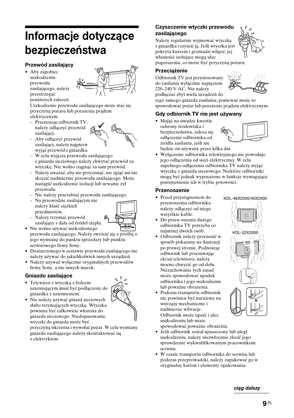Informacje dotyczące bezpieczeństwa | Sony KDL-40X2000 User Manual | Page 111 / 160