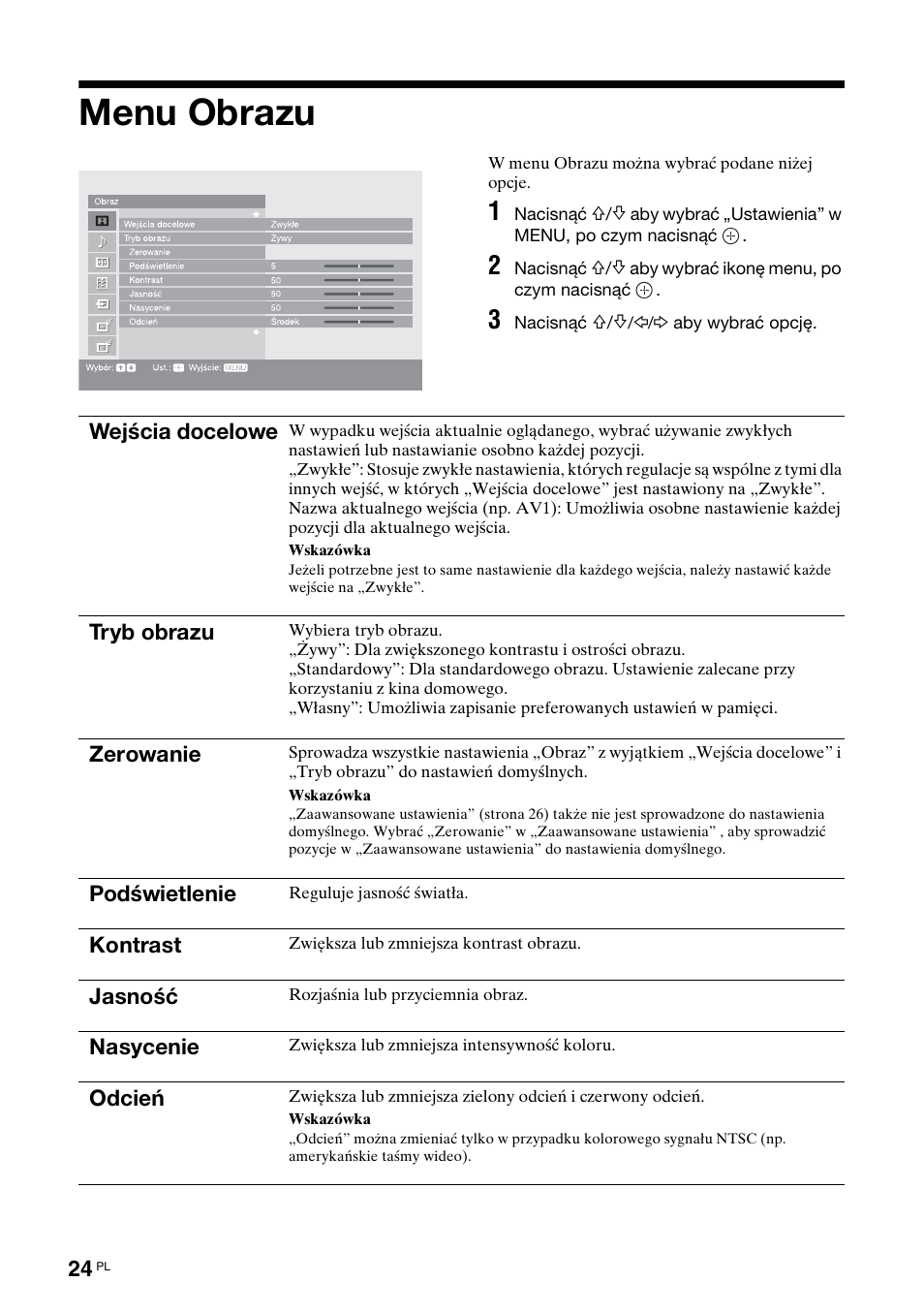 Menu obrazu | Sony KDL-40X2000 User Manual | Page 126 / 160