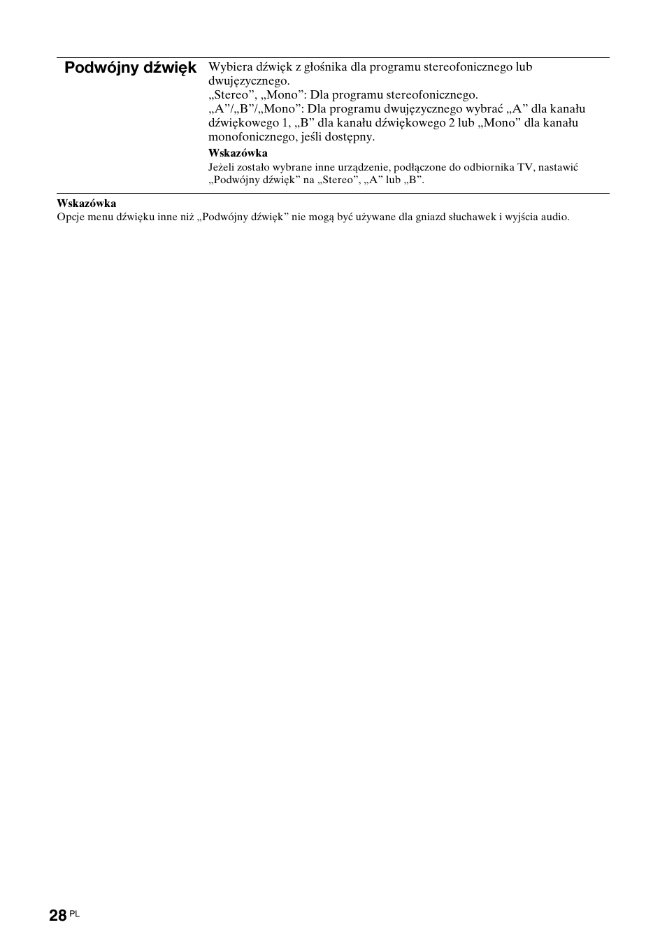 Podwójny dźwięk | Sony KDL-40X2000 User Manual | Page 130 / 160