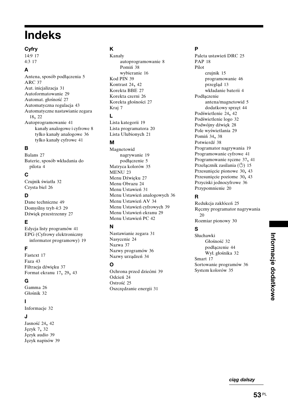 Indeks | Sony KDL-40X2000 User Manual | Page 155 / 160
