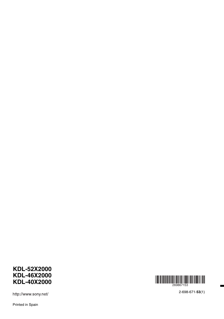 Sony KDL-40X2000 User Manual | Page 160 / 160