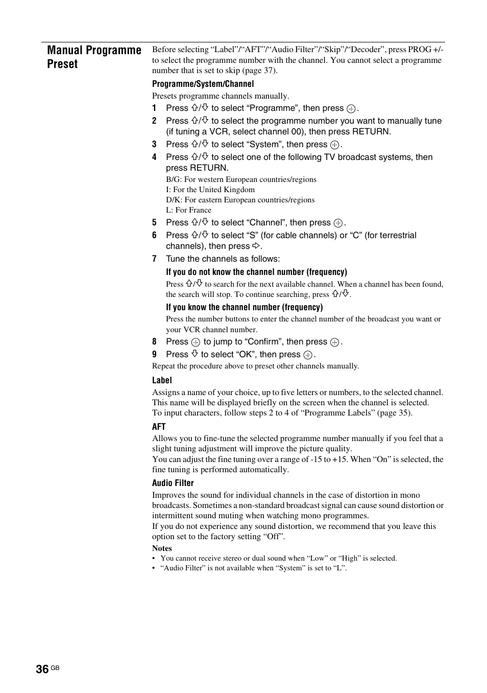 Manual programme preset | Sony KDL-40X2000 User Manual | Page 36 / 160