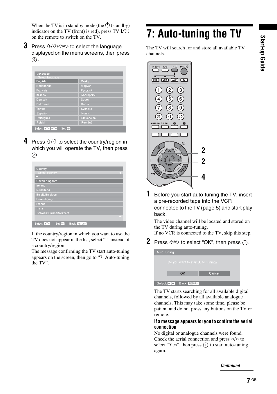 Auto-tuning the tv | Sony KDL-40X2000 User Manual | Page 7 / 160