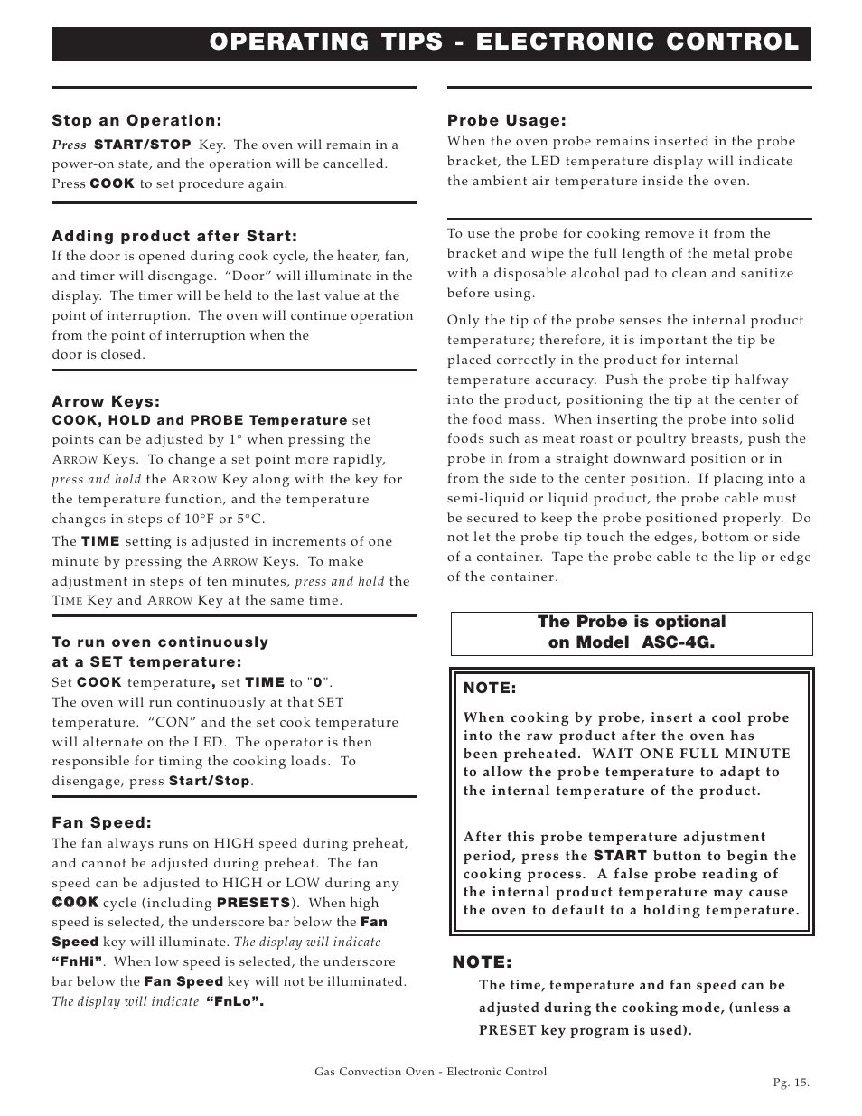 Operating tips - electronic control | Alto-Shaam Platinum Series ASC-4G User Manual | Page 16 / 32