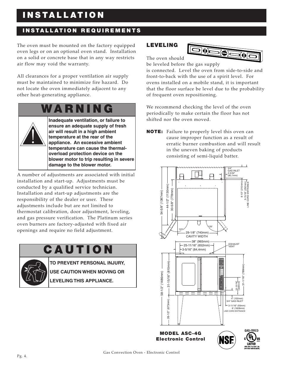 Leveling | Alto-Shaam Platinum Series ASC-4G User Manual | Page 5 / 32