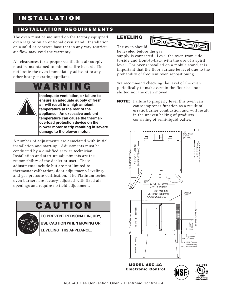 Leveling, Model asc-4g electronic control | Alto-Shaam ASC-4G User Manual | Page 6 / 31