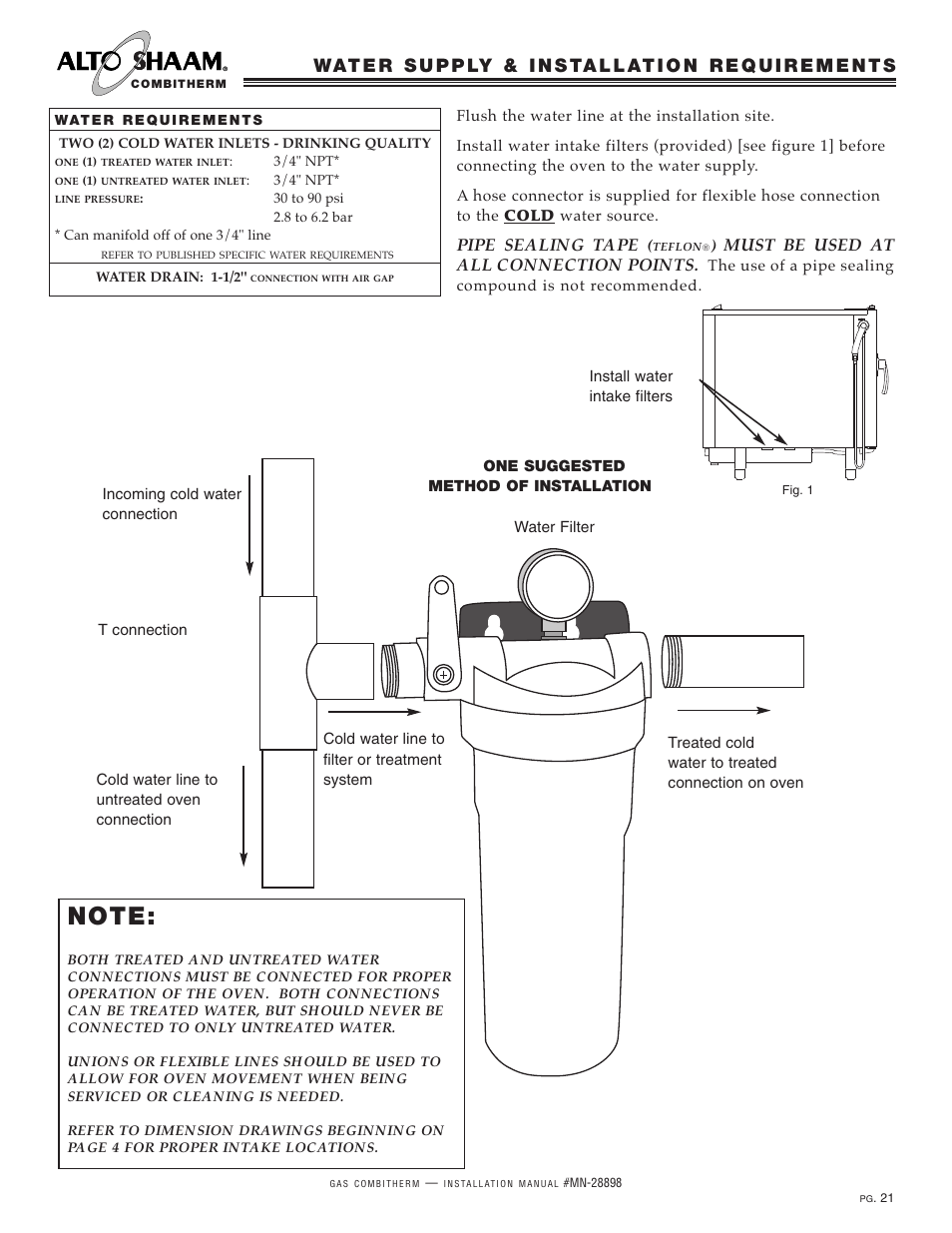Pipe sealing tape, Must be used at all connection points | Alto-Shaam 12.18ESG User Manual | Page 23 / 32