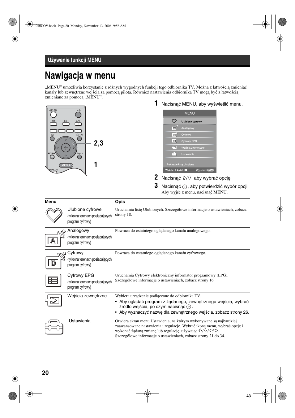 Nawigacja w menu, Używanie funkcji menu | Sony KDL-40S2510 User Manual | Page 106 / 131
