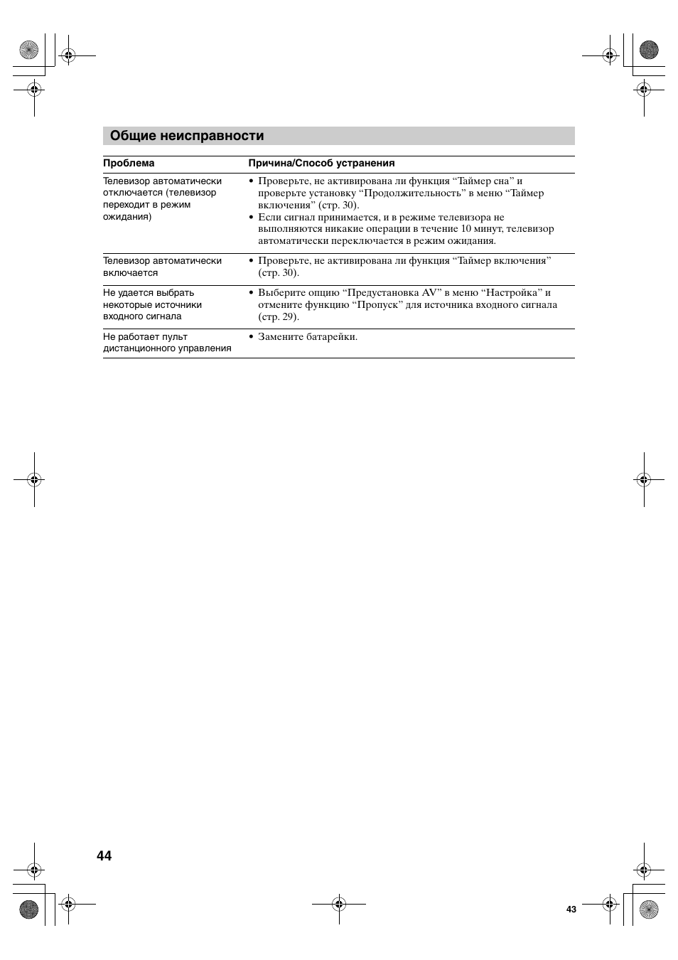 Общие неисправности | Sony KDL-40S2510 User Manual | Page 84 / 131