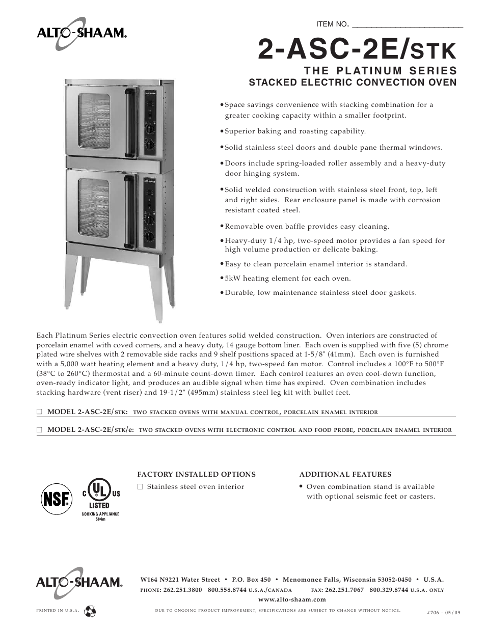 Alto-Shaam 2-ASC-2E/STK User Manual | 2 pages