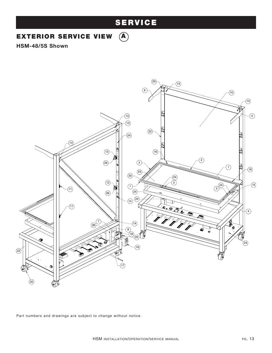 Exterior service view a, Hsm-48/5s shown | Alto-Shaam HSM-48/5S User Manual | Page 15 / 28