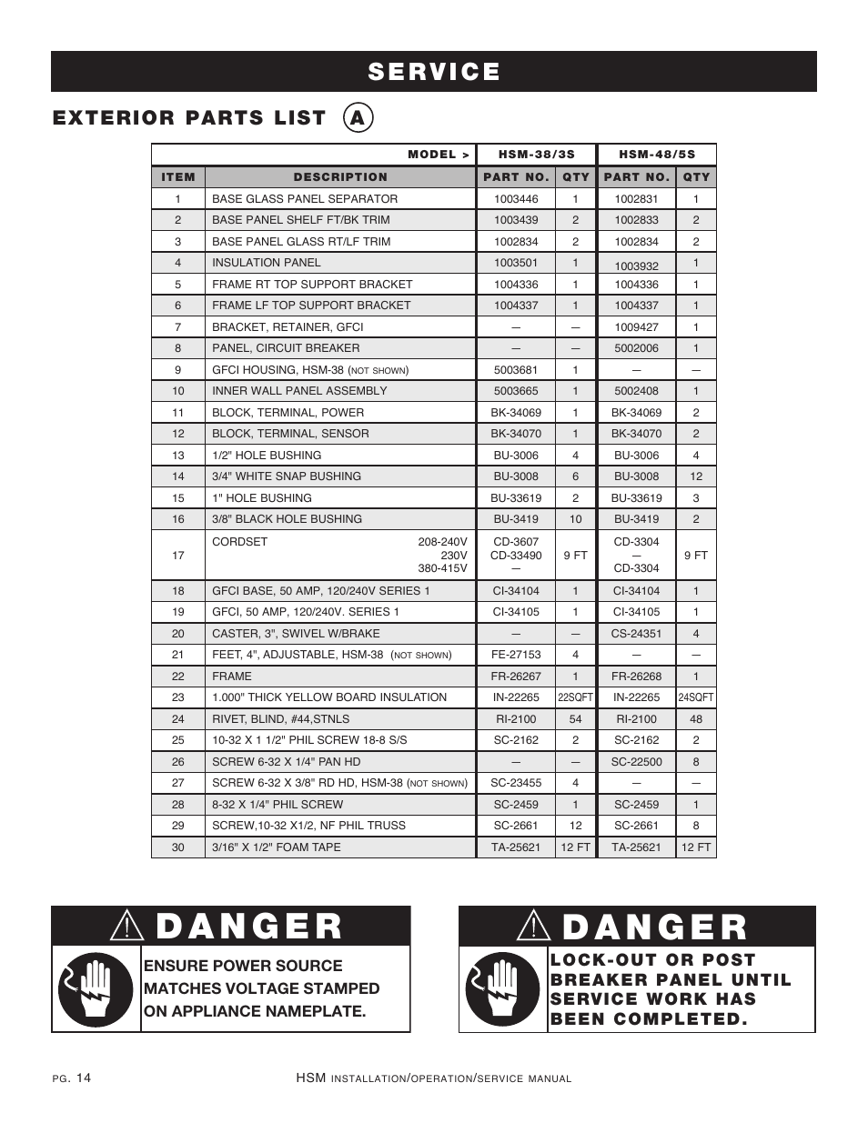 Exterior parts list a | Alto-Shaam HSM-48/5S User Manual | Page 16 / 28