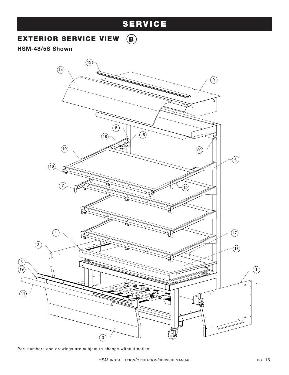 Exterior service view b, Hsm-48/5s shown | Alto-Shaam HSM-48/5S User Manual | Page 17 / 28