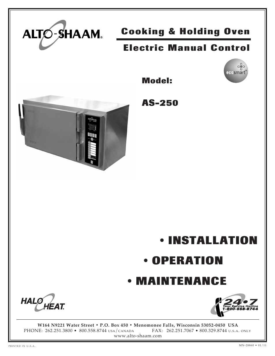 Alto-Shaam COOKING & HOLDING OVEN AS-250 User Manual | 24 pages