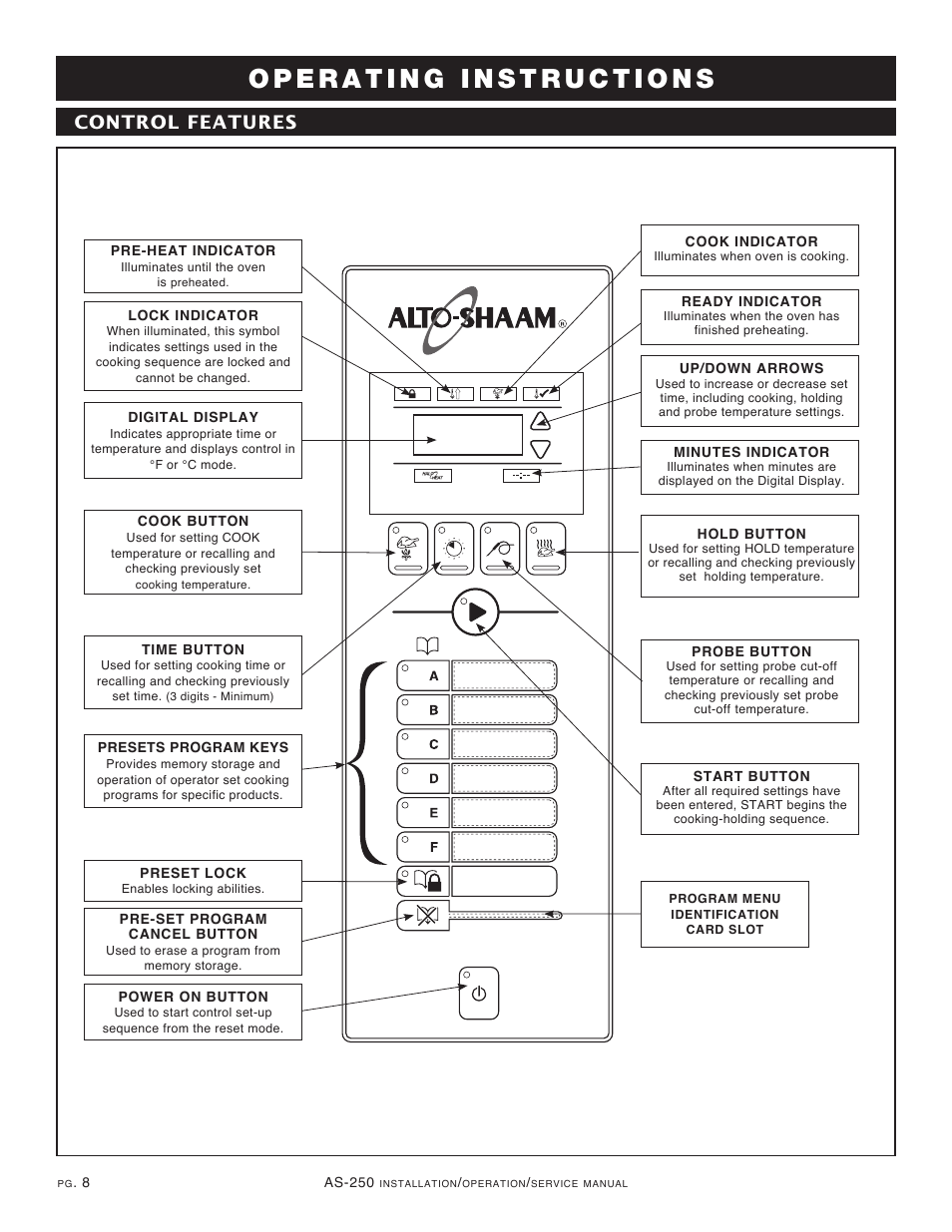 Control features | Alto-Shaam COOKING & HOLDING OVEN AS-250 User Manual | Page 10 / 24