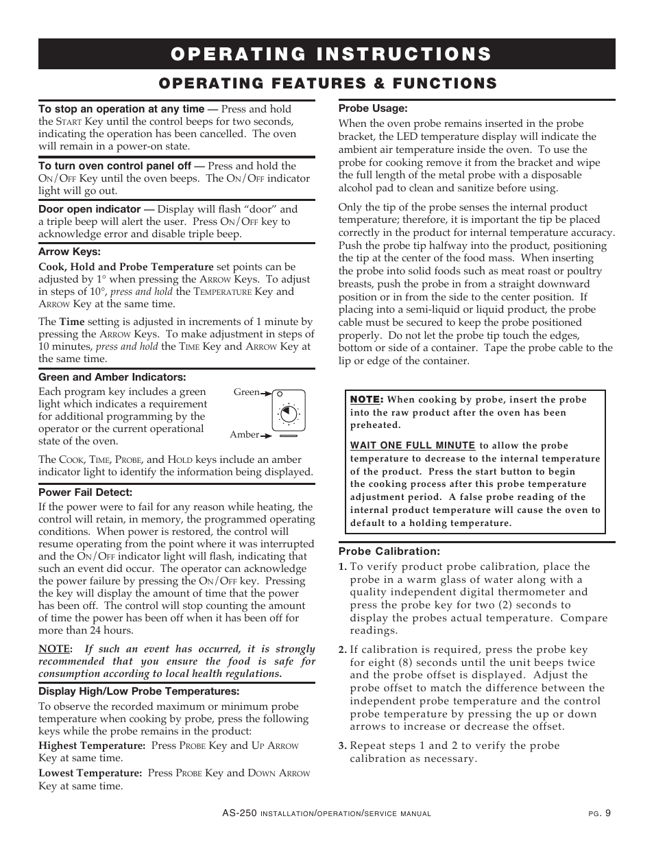 Operating features & functions | Alto-Shaam COOKING & HOLDING OVEN AS-250 User Manual | Page 11 / 24