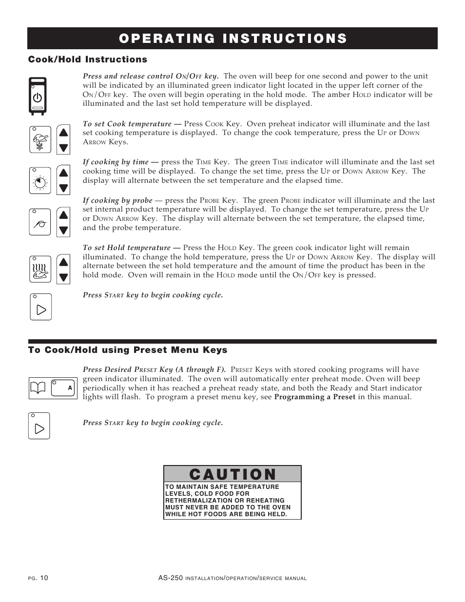 Cook/hold instructions | Alto-Shaam COOKING & HOLDING OVEN AS-250 User Manual | Page 12 / 24