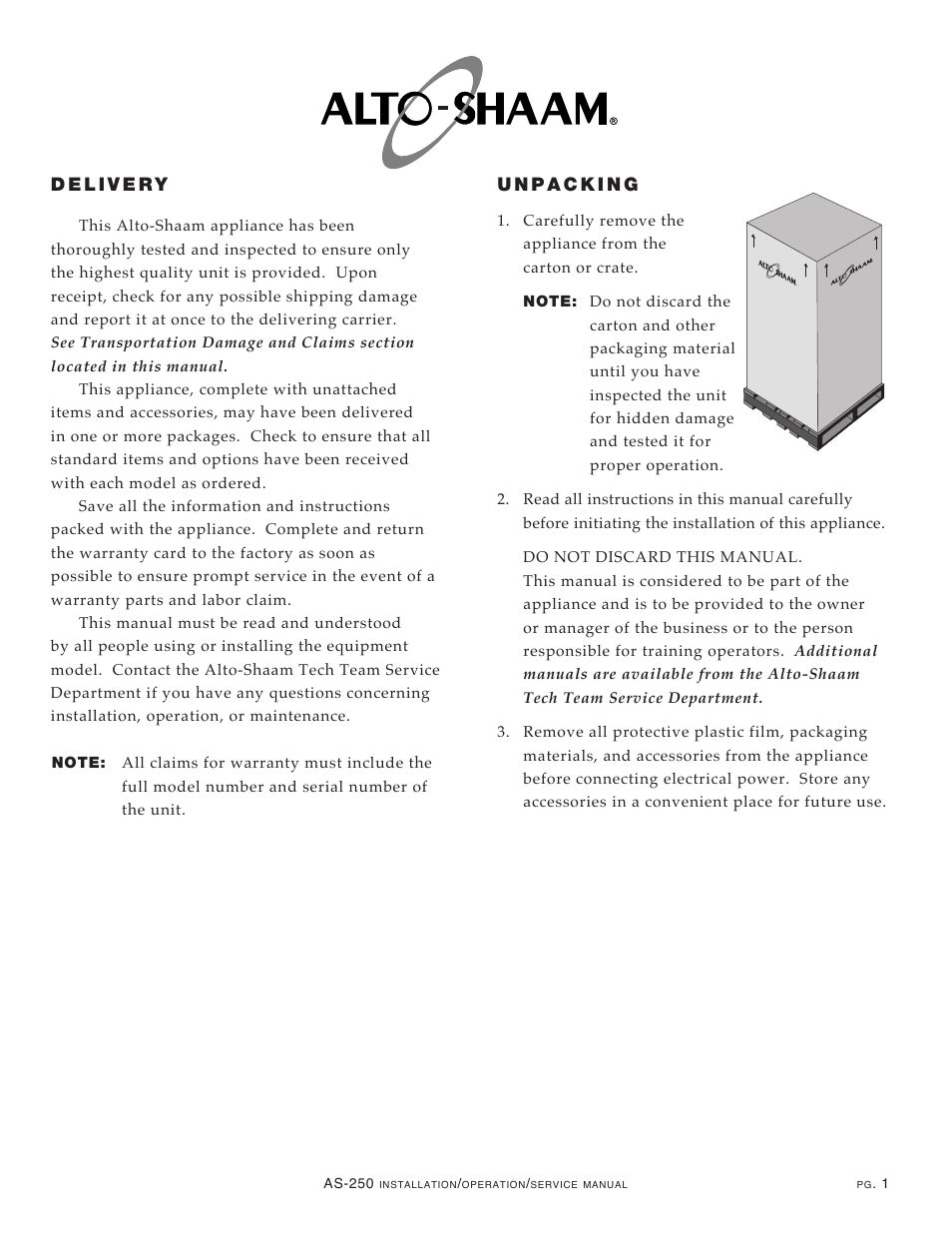 Alto-Shaam COOKING & HOLDING OVEN AS-250 User Manual | Page 3 / 24