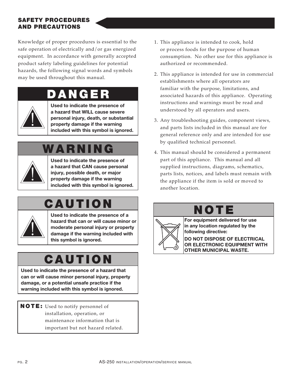 N o t e | Alto-Shaam COOKING & HOLDING OVEN AS-250 User Manual | Page 4 / 24