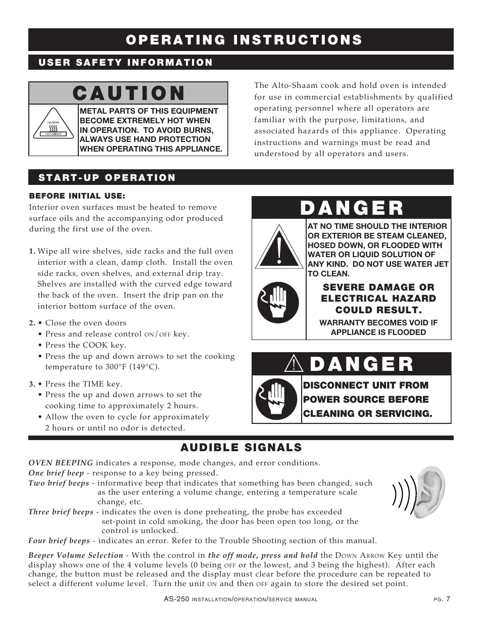 Audible signals | Alto-Shaam COOKING & HOLDING OVEN AS-250 User Manual | Page 9 / 24