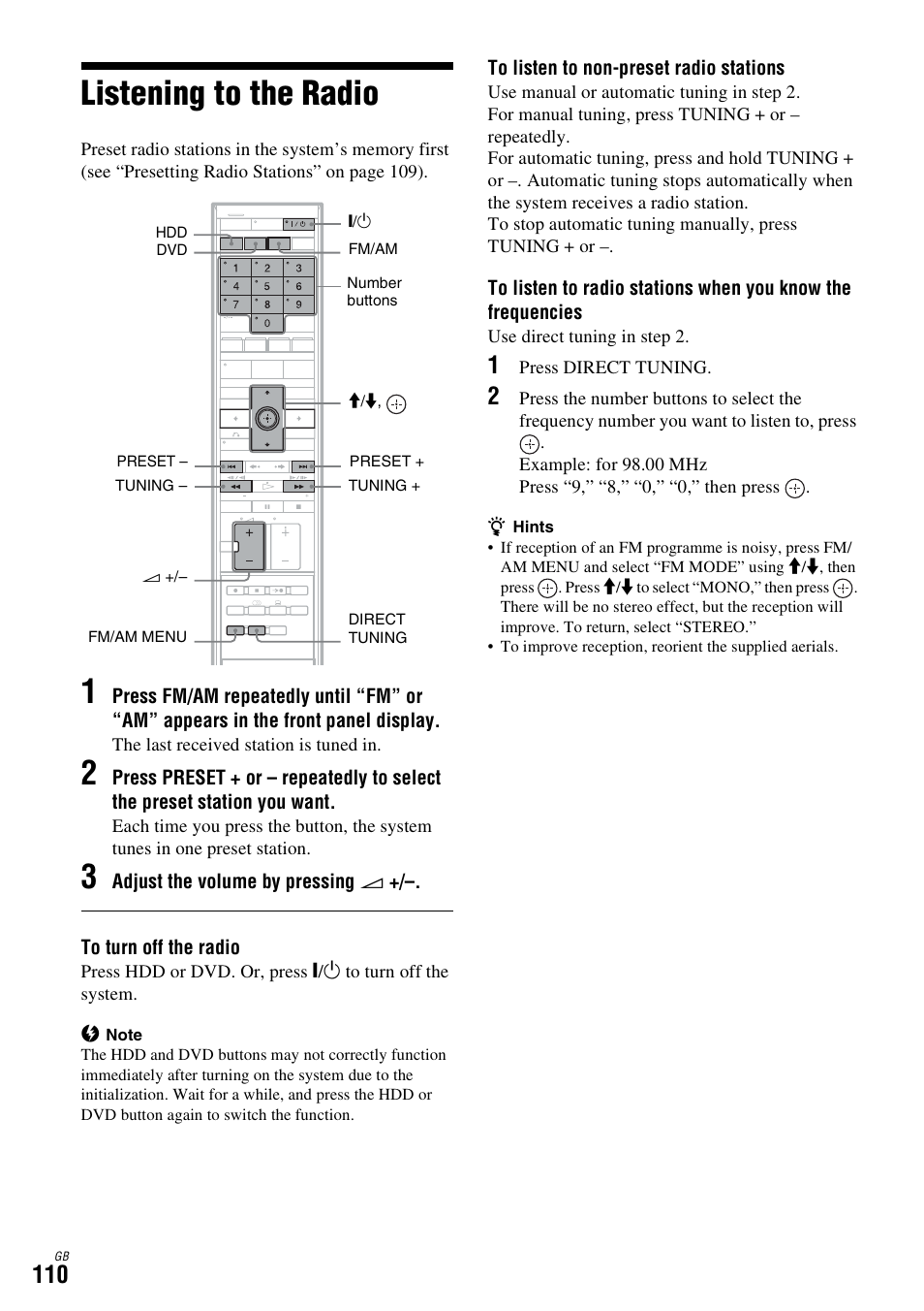 Listening to the radio | Sony DAR-X1R User Manual | Page 110 / 623