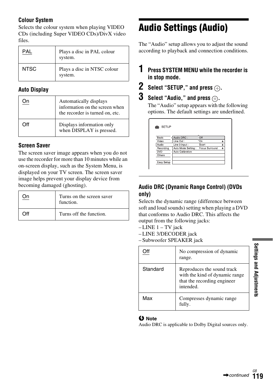Audio settings (audio) | Sony DAR-X1R User Manual | Page 119 / 623