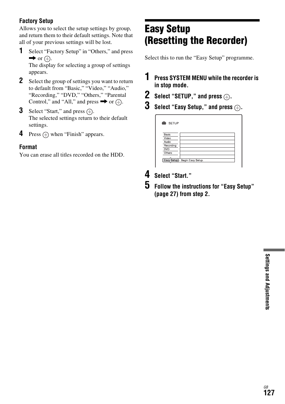 Easy setup (resetting the recorder) | Sony DAR-X1R User Manual | Page 127 / 623