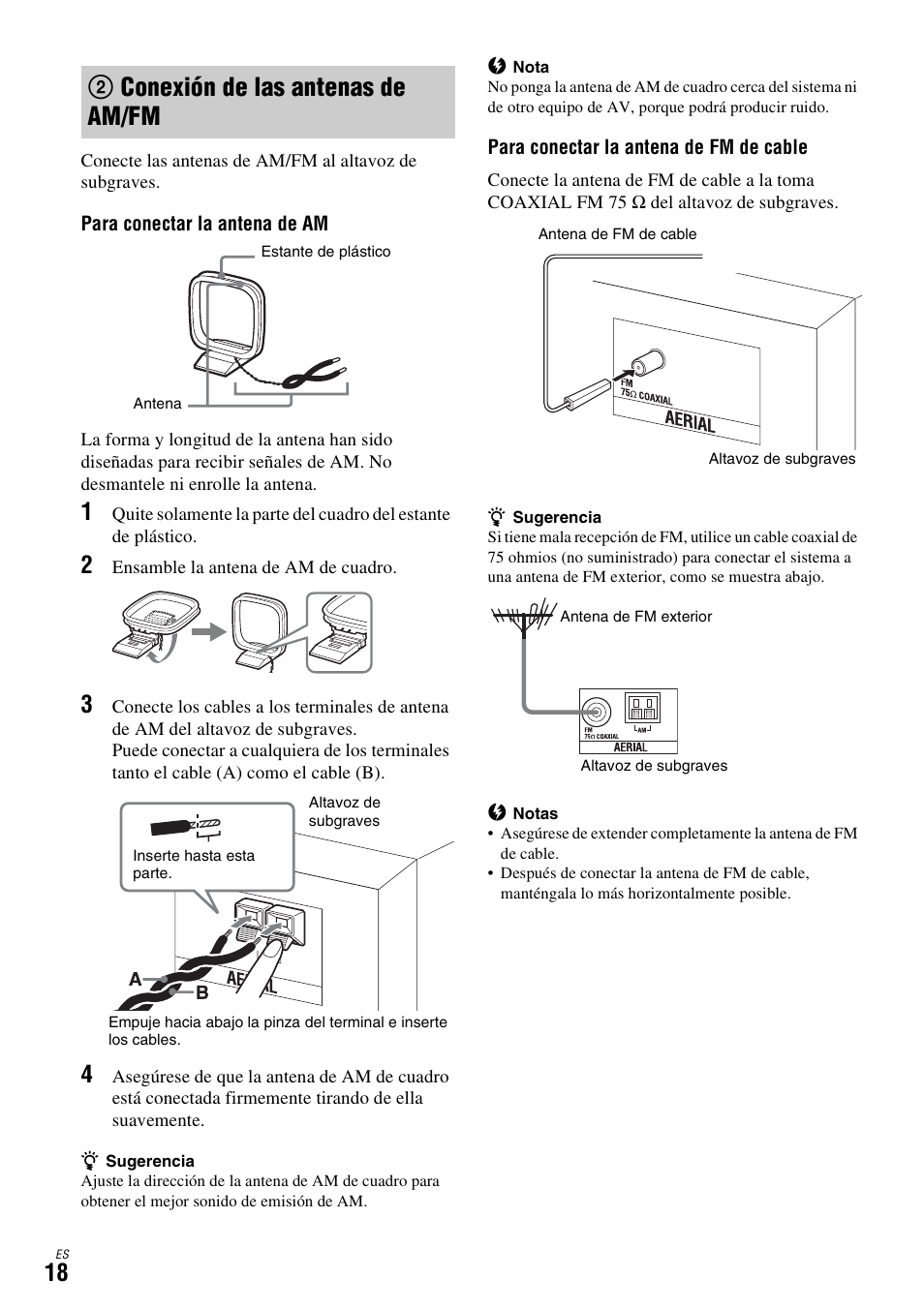 2 conexión de las antenas de am/fm, Conexión de las antenas de am/fm, 2conexión de las antenas de am/fm | Sony DAR-X1R User Manual | Page 168 / 623