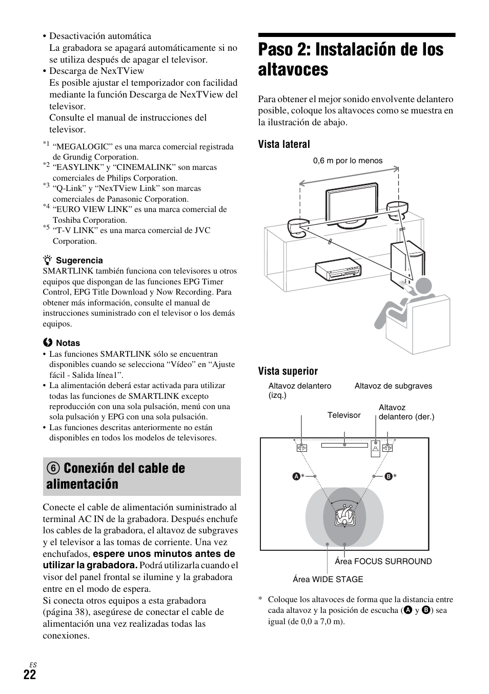 6 conexión del cable de alimentación, Paso 2: instalación de los altavoces, Conexión del cable | 6conexión del cable de alimentación | Sony DAR-X1R User Manual | Page 172 / 623