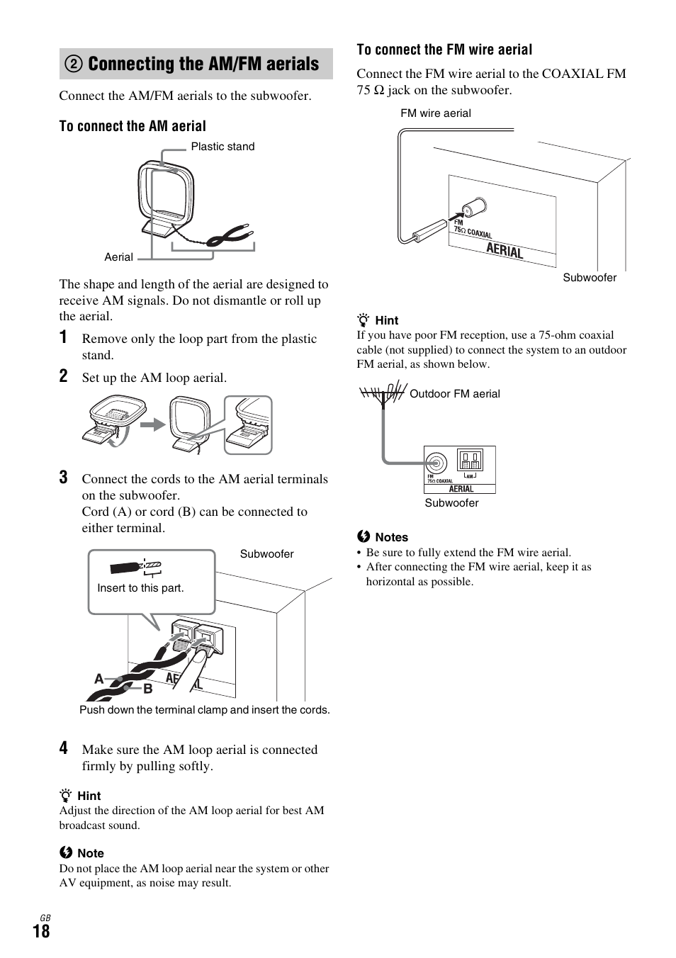 2 connecting the am/fm aerials, Connecting the am/fm aerials, 2connecting the am/fm aerials | Sony DAR-X1R User Manual | Page 18 / 623