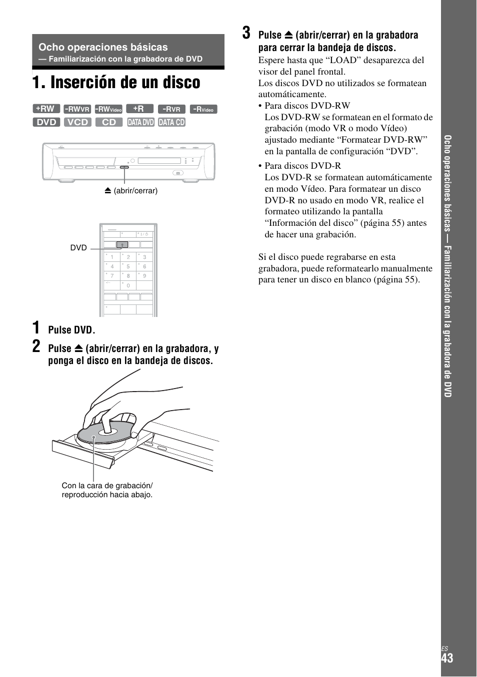 Inserción de un disco, Ocho operaciones básicas, Inserción de un disco 1 | Sony DAR-X1R User Manual | Page 193 / 623