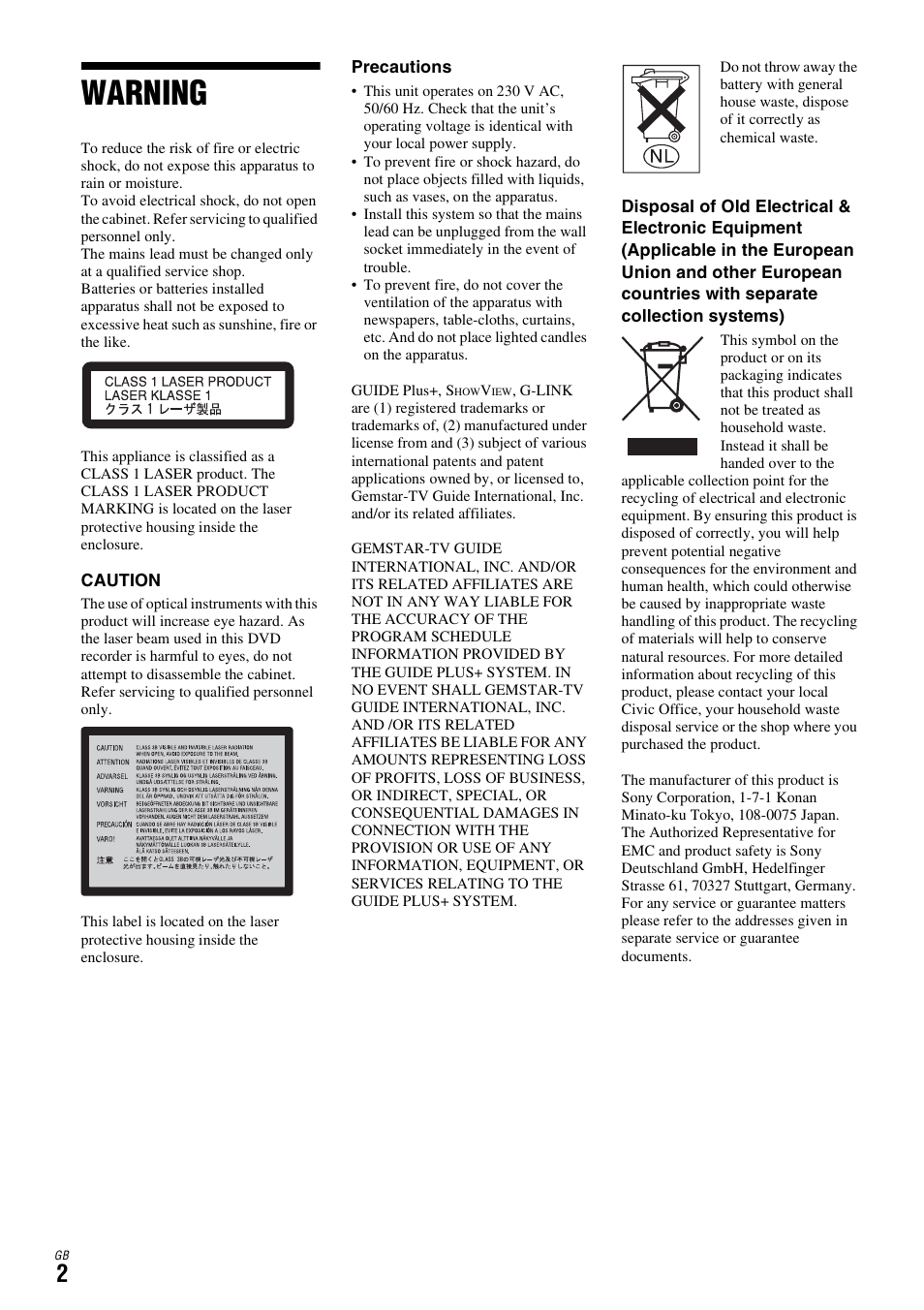 Warning | Sony DAR-X1R User Manual | Page 2 / 623