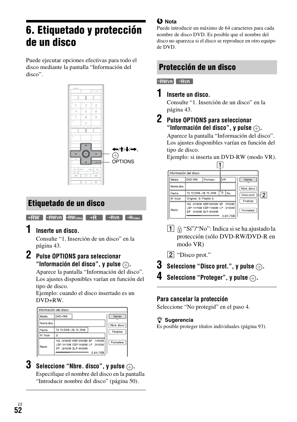 Etiquetado y protección de un disco, Etiquetado de un disco, Protección de un disco | Etiquetado de un disco protección de un disco | Sony DAR-X1R User Manual | Page 202 / 623