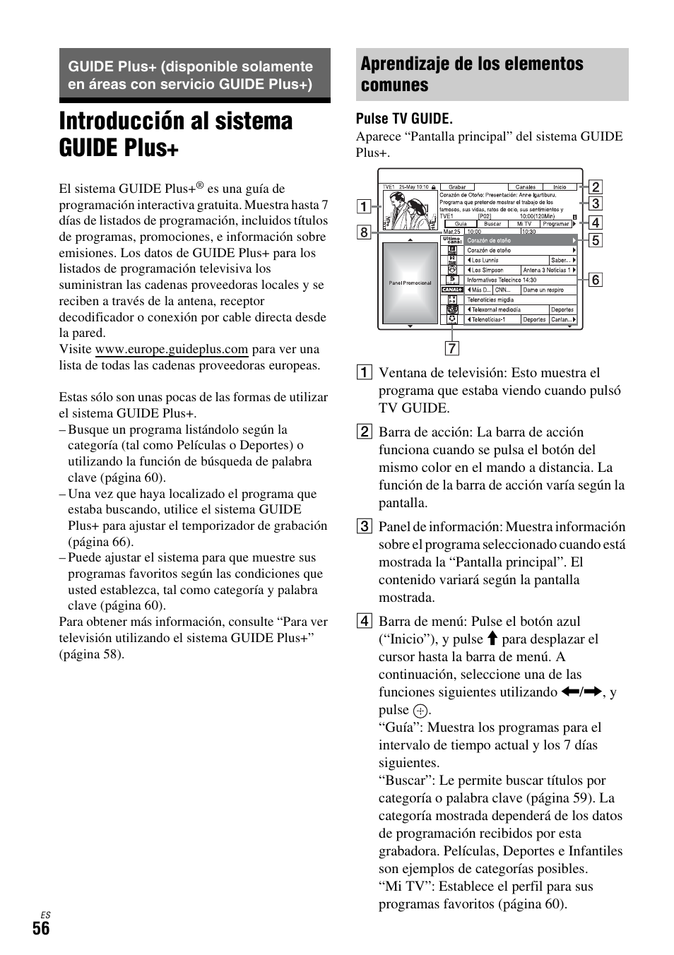 Introducción al sistema guide plus, Aprendizaje de los elementos comunes | Sony DAR-X1R User Manual | Page 206 / 623