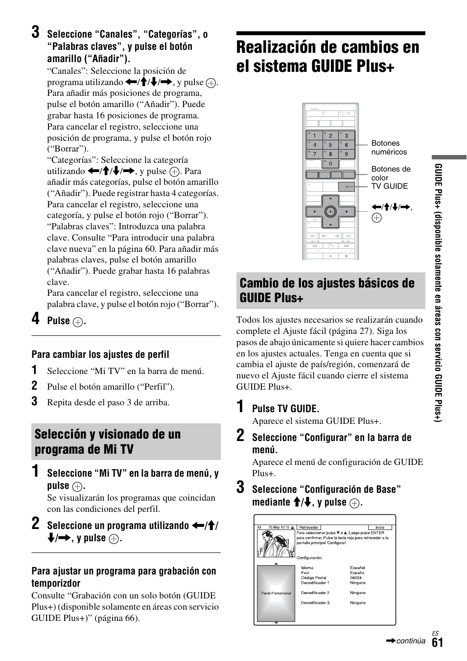 Selección y visionado de un programa de mi tv, Realización de cambios en el sistema guide plus, Cambio de los ajustes básicos de guide plus | Sony DAR-X1R User Manual | Page 211 / 623