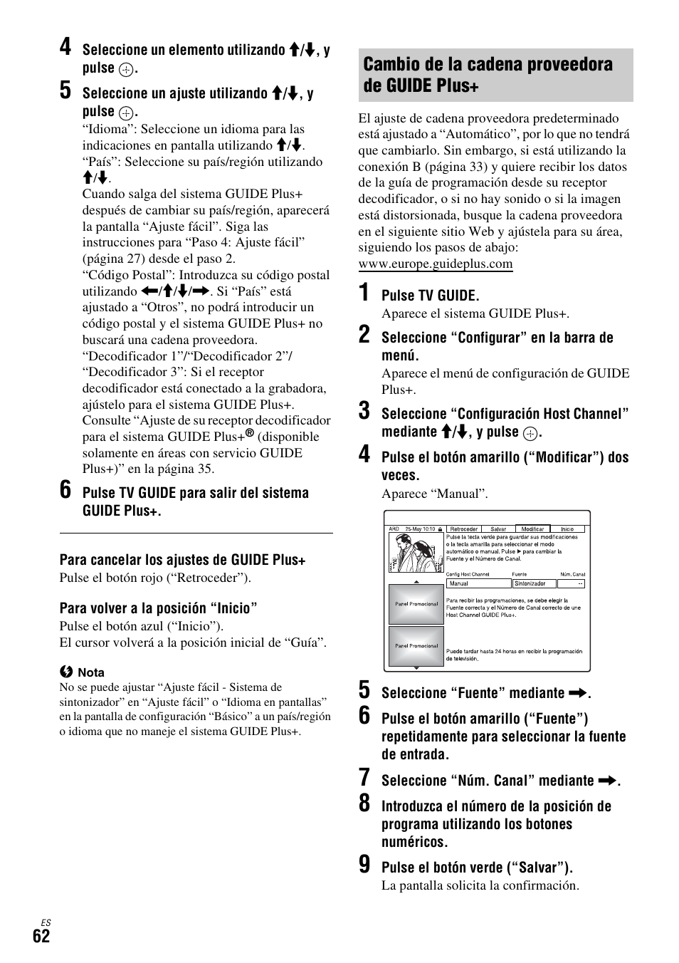 Cambio de la cadena proveedora de guide plus, Cambio de la cadena | Sony DAR-X1R User Manual | Page 212 / 623