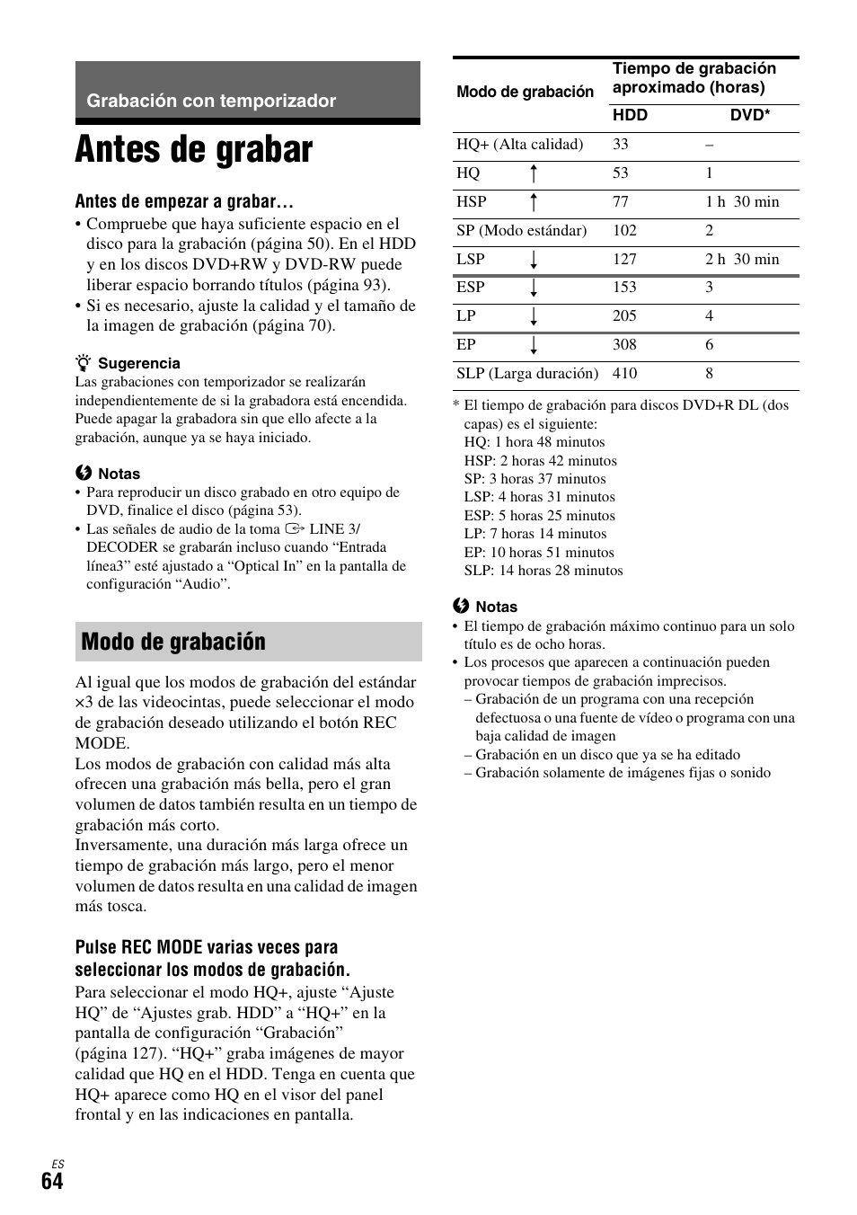Grabación con temporizador, Antes de grabar, Modo de grabación | Sony DAR-X1R User Manual | Page 214 / 623