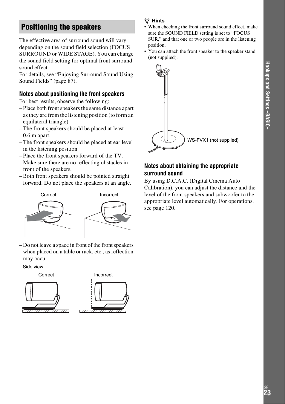 Positioning the speakers | Sony DAR-X1R User Manual | Page 23 / 623