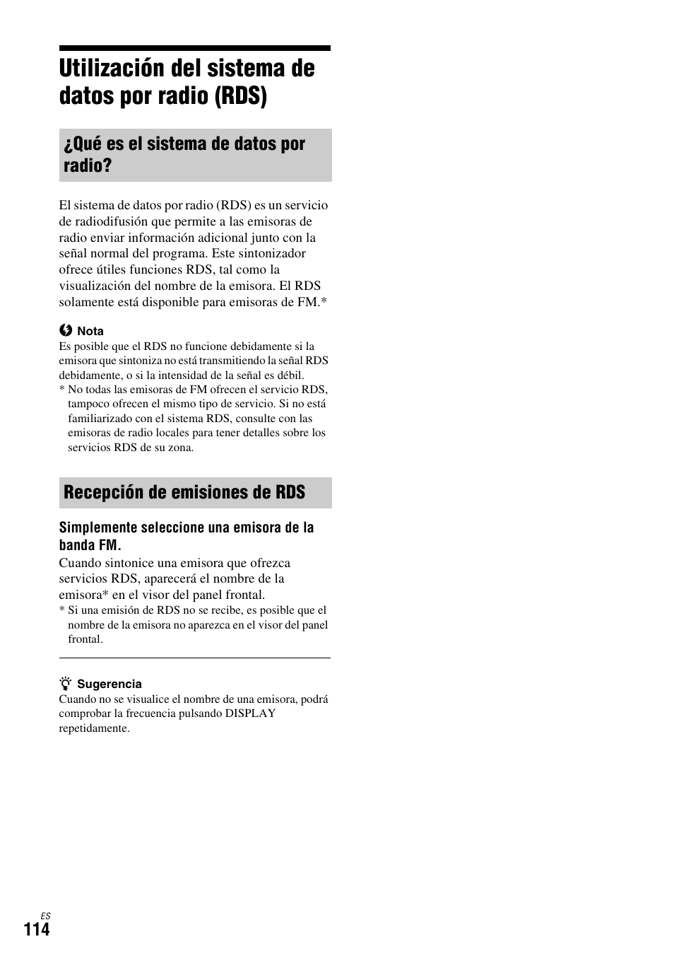 Utilización del sistema de datos por radio (rds), Qué es el sistema de datos por radio, Recepción de emisiones de rds | Sony DAR-X1R User Manual | Page 264 / 623