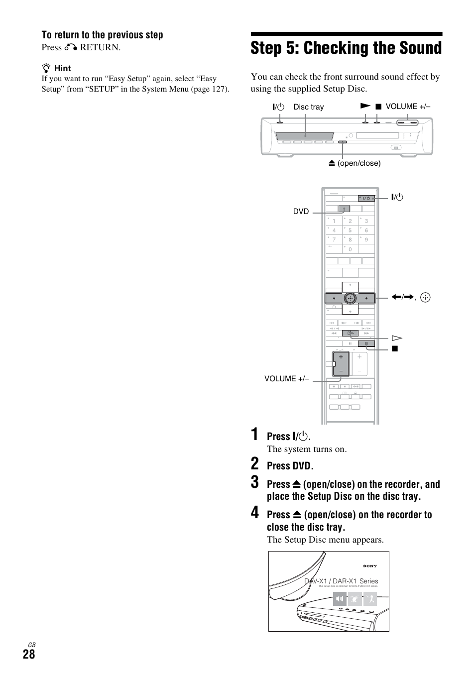 Step 5: checking the sound | Sony DAR-X1R User Manual | Page 28 / 623