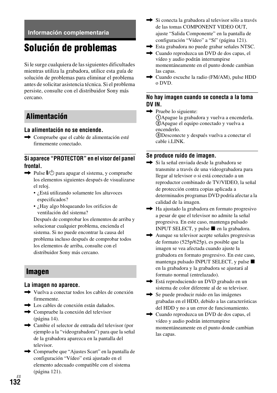 Información complementaria, Solución de problemas, Alimentación imagen | Sony DAR-X1R User Manual | Page 282 / 623