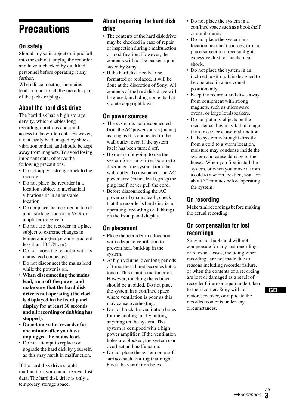 Precautions | Sony DAR-X1R User Manual | Page 3 / 623