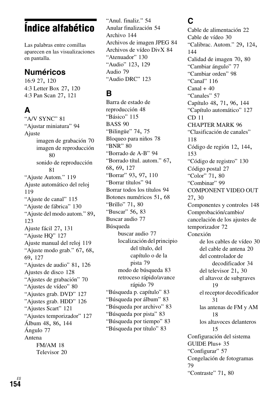Índice alfabético, Numéricos | Sony DAR-X1R User Manual | Page 304 / 623