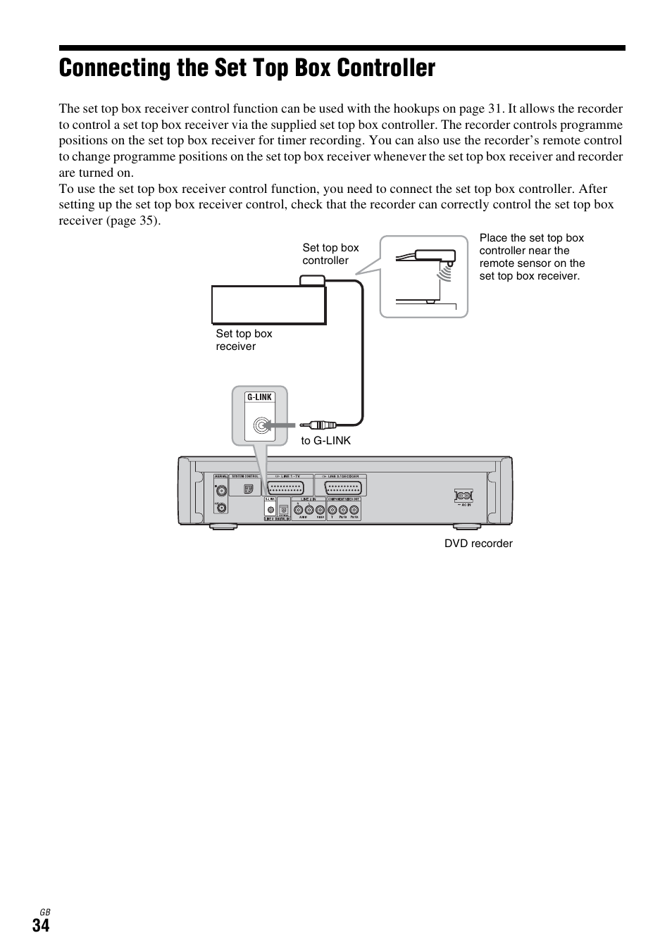 Connecting the set top box controller | Sony DAR-X1R User Manual | Page 34 / 623