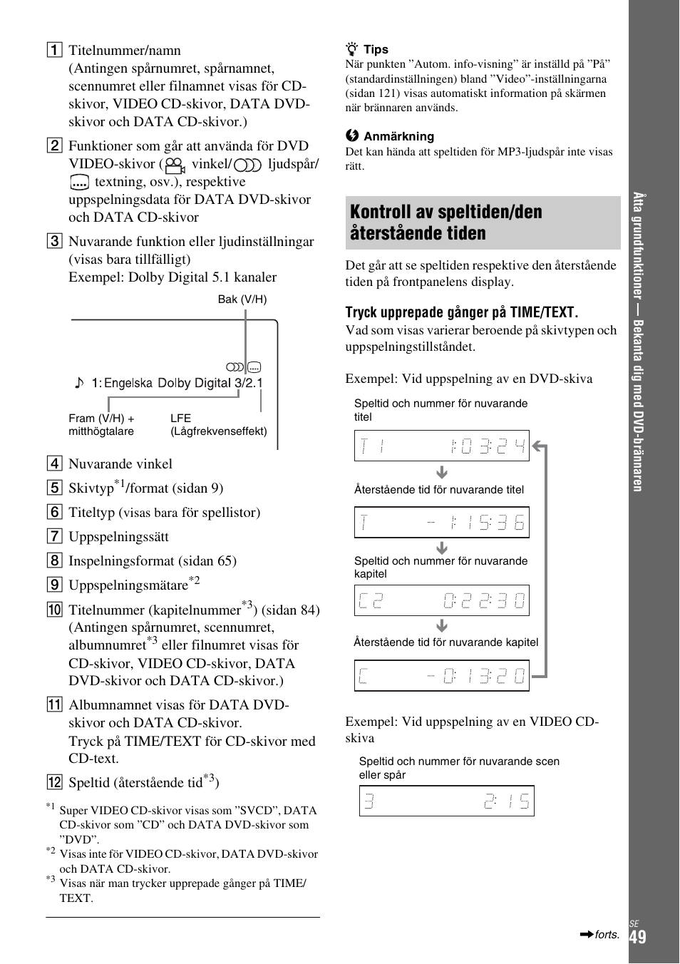 Kontroll av speltiden/den återstående tiden | Sony DAR-X1R User Manual | Page 355 / 623