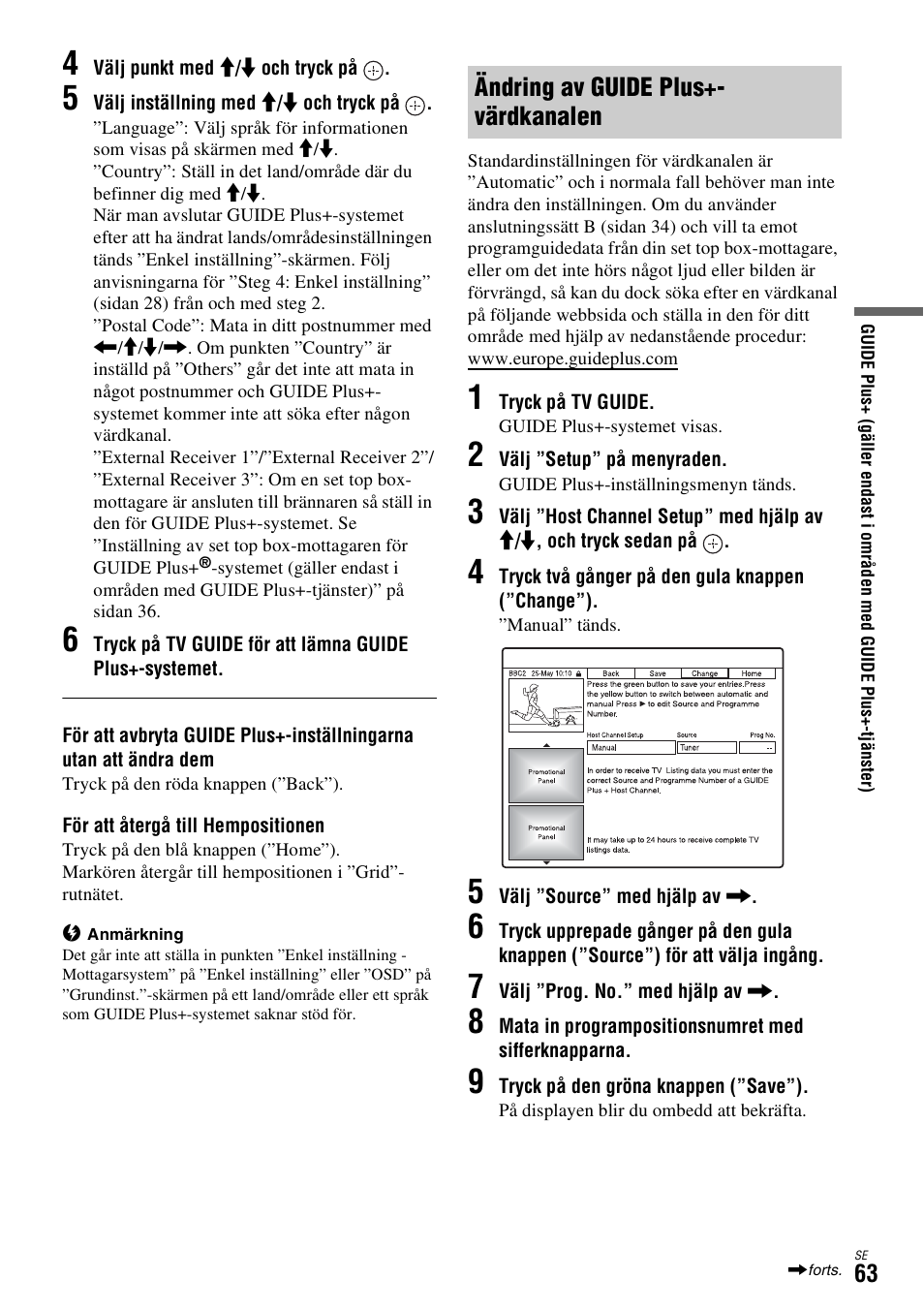 Ändring av guide plus+- värdkanalen, Ändring av guide plus+-värdkanalen, Sidan 63) | Ändring av guide plus, Värdkanalen” (sidan 63) | Sony DAR-X1R User Manual | Page 369 / 623