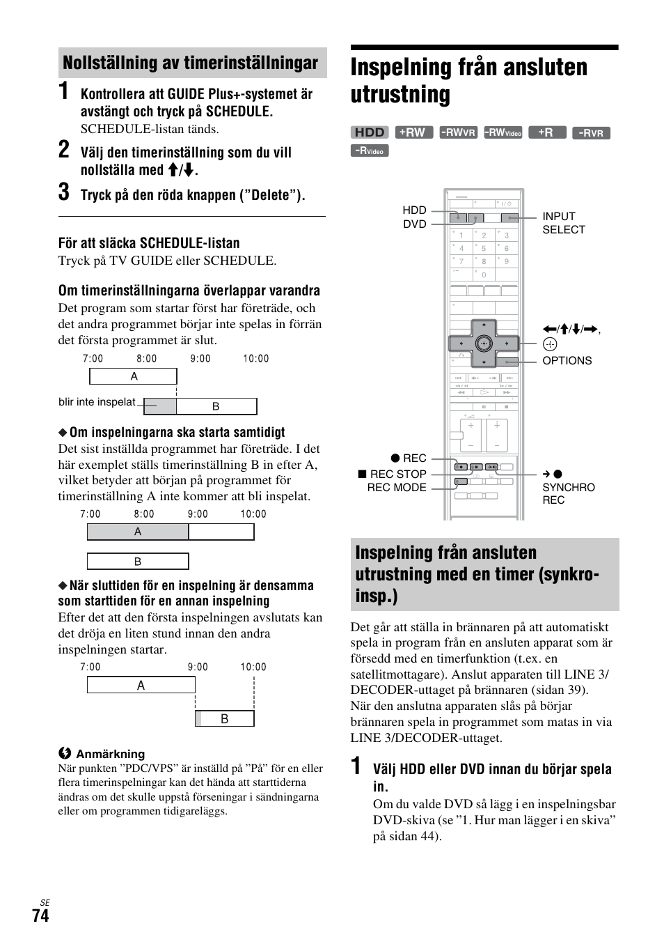 Nollställning av timerinställningar, Inspelning från ansluten utrustning | Sony DAR-X1R User Manual | Page 380 / 623