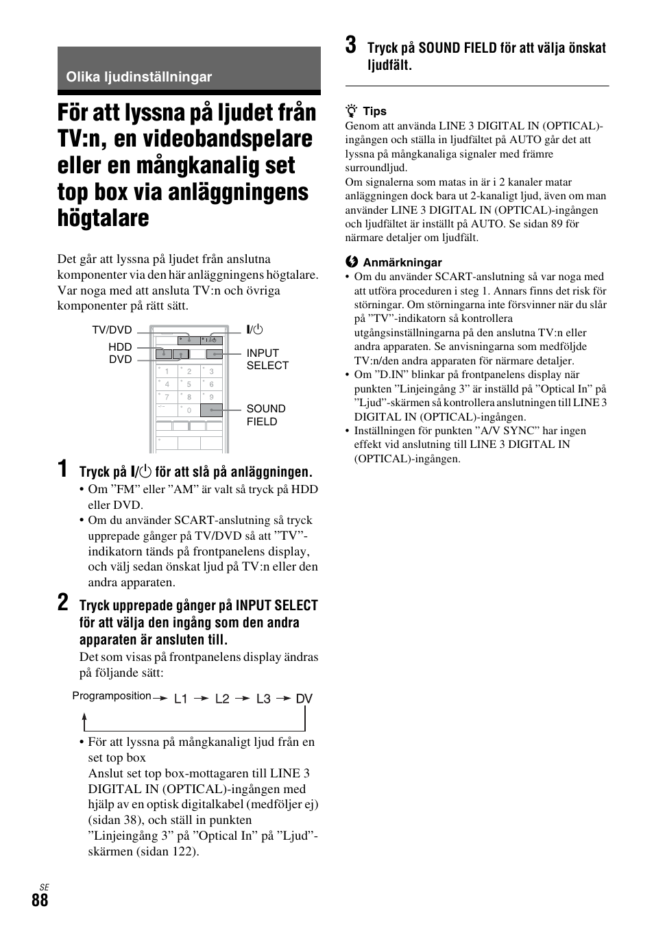 Olika ljudinställningar, Via anläggningens högtalare | Sony DAR-X1R User Manual | Page 394 / 623
